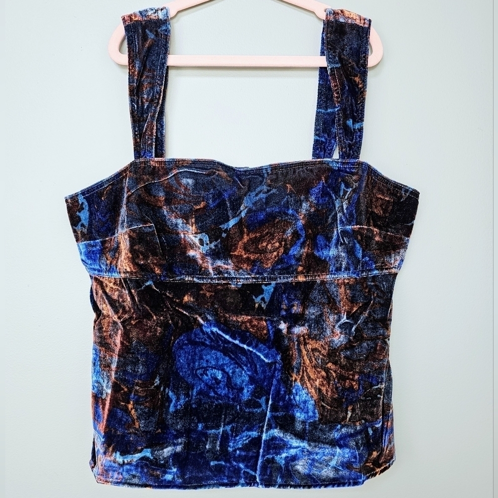 Pilcro by Anthropologie Velvet Flyaway Open Back Tank Top, Blue Brown Pattern, L - Picture 5 of 14